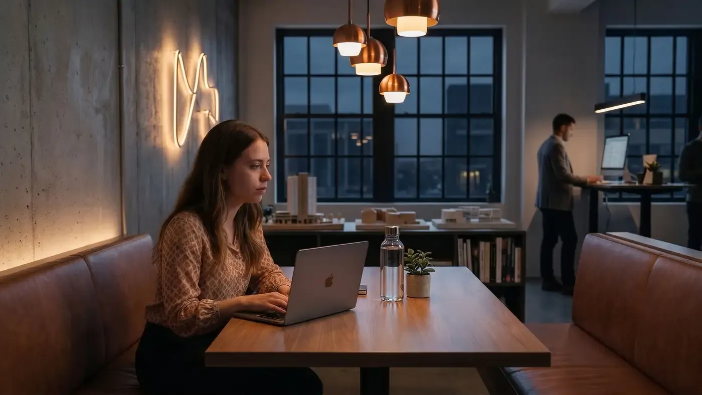 Working late at a desk in an Amsterdam office